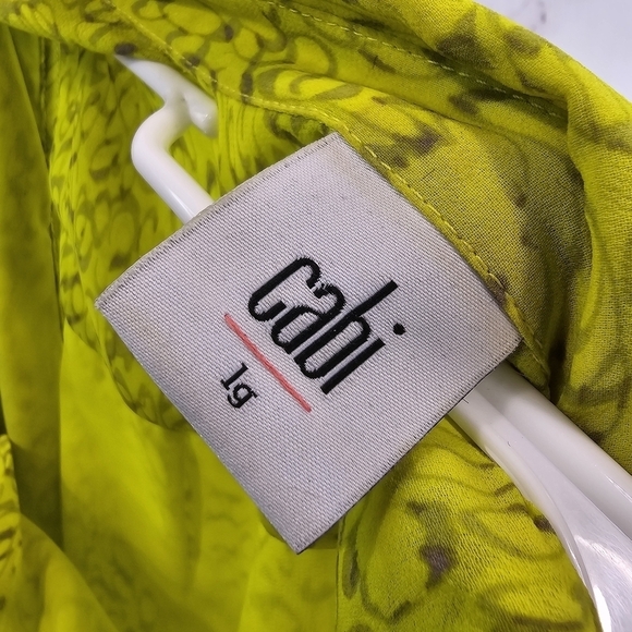 CAbi Shirt Womens Large Chartreuse Yellow Neon Tank Blouse Reign Ruffle 3071 - Picture 3 of 11